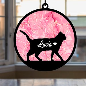 Personalized Loss of Pet Sympathy Gift Suncatcher, Custom Cat Suncatcher, Cat Memorial Gift, Window Hanging Decor, Cat Art gift