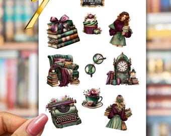 Fall Bookish Sticker Sheets, Cozy Autumn Reading Journal Planner Kindle Decor