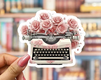 Writer Sticker, Pink Roses Floral Typewriter, Kindle, Laptop, Tumbler Decal