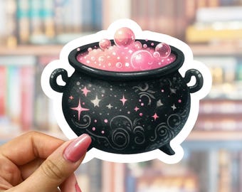 Pink Potion Cauldron Sticker, Witchy Halloween Vinyl Decal