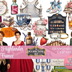 En Highlander i Frankrike Clipart-paket, 100+ transparenta PNG-bilder, Outlander-inspirerade rokokobilder från franska hoven
