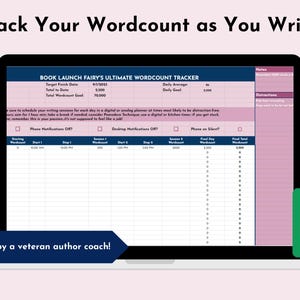 Wordcount Tracker, Word Count Tracking Sheet, Writing Session Planner, Writing Tutorial, Author Tracking Sheet, Google Sheet, Excel Workbook