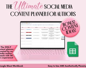 Planejador de conteúdo para mídias sociais para autores, planilha do Google para marketing de livros, calendário de conteúdo para autores.