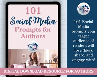 Può includere: Una risorsa di download digitale per autori, con 101 suggerimenti per i social media per coinvolgere i lettori. L'immagine mostra una donna su un divano che usa un telefono, con una grafica a farfalla rosa e blu sovrapposta sullo schermo.