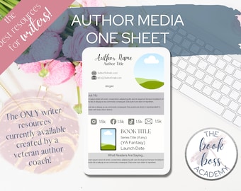 Author Sell Sheet - Media Sheet for Authors Books - Canva Template - Author Media Kit -  - Writer Media Kit Template