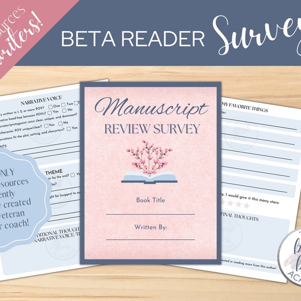 Beta Reader Survey Form - Book Writing Worksheet - Author Planner - Writer Worksheet - Novel Writing Template