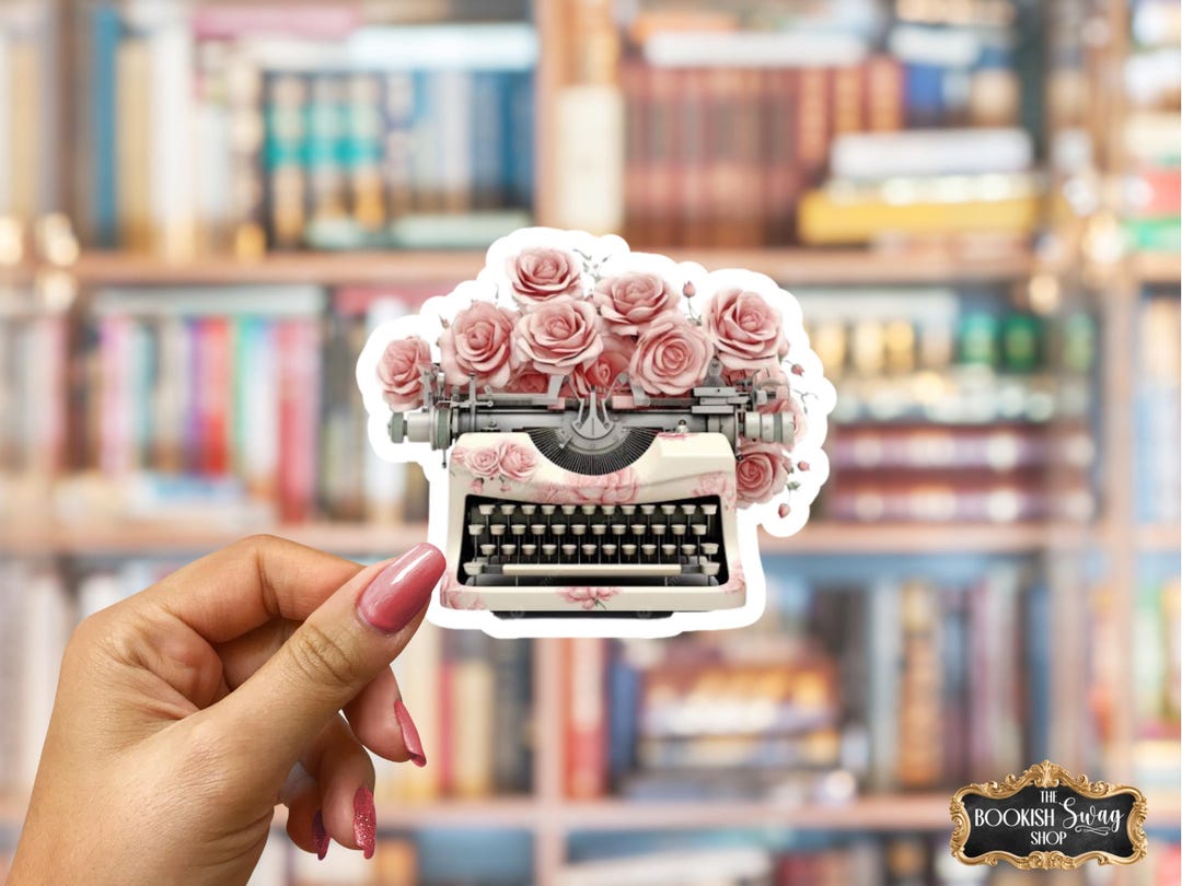 Super Writer Sticker Writer Sticker, Pink Roses Floral Typewriter, Kindle, Laptop, Tumbler ...