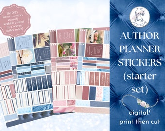 Digital Author Planner Stickers: Pink & Navy Goodnotes PNG (PDF)