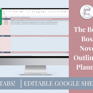 Novel Planning Spreadsheet for Authors - Google Sheets Editable - Digital Book Planner for Writers - Tracker Template - Writer Book Bible