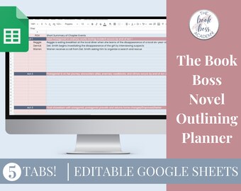 Novel Planning Spreadsheet for Authors - Google Sheets Editable - Digital Book Planner for Writers - Tracker Template - Writer Book Bible