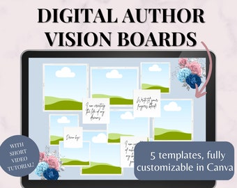 Modelos de quadro de visão para autores: layouts personalizáveis do Canva (download digital)