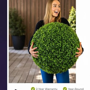 23" XL Round Topiary Spheres for Porch Planter–Outdoor Artificial Topiary Balls|Faux Boxwood Topiary Ball,Realistic Artificial Outdoor Plant