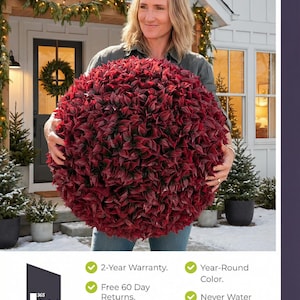 23" XL Burgundy Topiary Ball-Artificial Topiaries Outdoor Faux Round Topiary Balls Yard Decor, New Home Front Yard Artificial Outdoor Plants