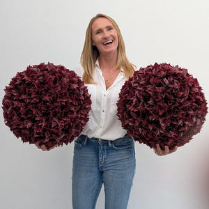 16" L Burgundy Topiary Balls SET of 2 -Artificial Topiary Urn Filler Urn Filler Winter Urn Filler Outdoor Artificial