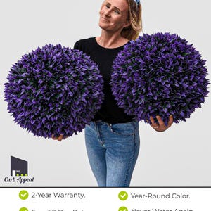 16” SET OF 2 Large Topiary Balls-Topiary Spheres purple yard decor,Outdoor Winter Pot Fillers Outdoor Winter Urn filler