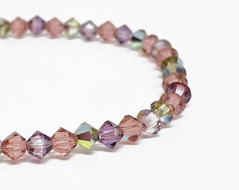 Swarovski Crystal Bracelet in Dusky Bloom, with Blush, Lilac, and Jonquil Rose, 4mm Swarovski Crystal, Beaded Bracelet