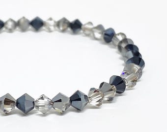 Swarovski Crystal Bracelet in Moonshadow, with Hematite, Silver Night, and Satin, 4mm Swarovski Crystal, Beaded Bracelet
