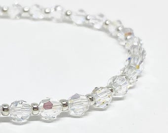 Swarovski Round Crystal Holiday Bracelet in Crystal Shimmer, Silver, Swarovski Crystal, Beaded Bracelet, Bracelet, Holiday Jewelry