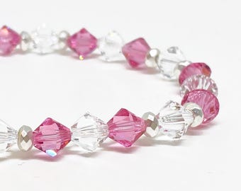 6mm Swarovski Crystal Bracelet Rose and Crystal Clear, Silver, Swarovski Bracelet, Crystal Bracelet, Accent Bracelet, Bracelet, Valentine's
