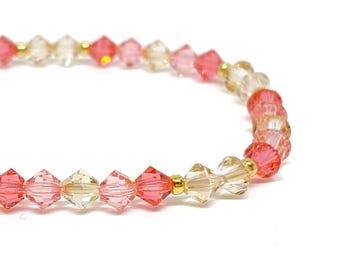 Swarovski Crystal Bracelet in Honeyed Rose, with Padparadscha, Rose Peach, Golden, Gold, Swarovski Crystal, Beaded Bracelet