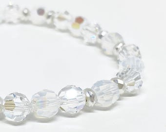 Swarovski Round Crystal Holiday Bracelet in Snowfall, White, Shimmer, Swarovski Crystal, Beaded Bracelet, Bracelet, Holiday Jewelry