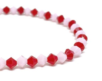 Swarovski Crystal Bracelet in Candy Heart, Red, Rose Alabaster, Candy, Opaque, Swarovski Crystal, Beaded Bracelet, Valentines, Galentines