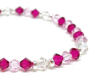 Swarovski Crystal Bracelet in Velvet Rose, Ruby Red, Rosaline, Silver Shade, Swarovski Crystal, Beaded Bracelet, Valentines, Galentines