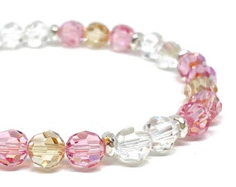 Swarovski Round Crystal Bracelet in Radiance, Light Rose, Golden Shadow, & Clear, Silver Accents, 6mm Swarovski Crystal bracelet