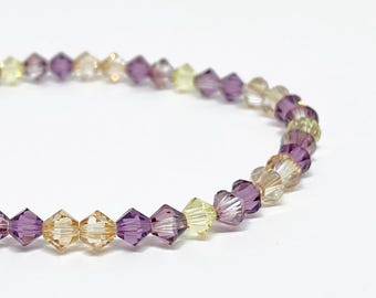 Swarovski Crystal Bracelet in Golden Bloom, with Lilac, Golden Shadow, and Jonquil, 4mm Swarovski Crystal, Beaded Bracelet