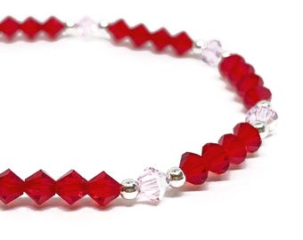 Swarovski Crystal Bracelet in Sweet Scarlet, Scarlet, Red, Rosaline, Silver, Swarovski Crystal, Beaded Bracelet, Valentines, Galentines