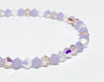 Swarovski Crystal Bracelet in Opaline Dream, with Violet Opal, Silk, and Matte White Opal, 4mm Swarovski Crystal, Beaded Bracelet