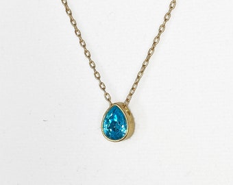 Swarovski Crystal Petite Teardrop Pendant Necklace, Gold Necklace, Light Turquoise, Swarovski Necklace, Crystal Necklace, Pendant Necklace
