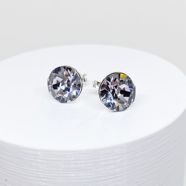 Swarovski Crystal Stud Earrings, Smoky Mauve, Sterling Silver, Swarovski Crystal Earrings, Round Crystal Stud, Sparkly Crystal Earring