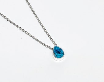 Swarovski Crystal Petite Teardrop Pendant Necklace, Silver Necklace, Light Turquoise, Swarovski Necklace, Crystal Necklace, Pendant Necklace
