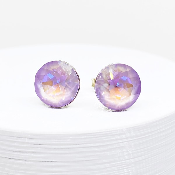 Swarovski Crystal Stud Earrings, Lavender Delight, Purple, Sterling Silver, Swarovski Crystal Earrings, Round Crystal Stud, Crystal Earring