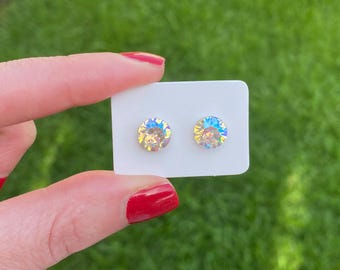 Swarovski Crystal Stud Earrings, Crystal Shimmer, Sterling Silver, 8mm Swarovski Crystal Earrings, Round Crystal Stud, Crystal Earring