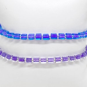Mini Square Glass Bead Bracelet, Blue, Purple, Bracelet, Beaded Accent Stretch Bracelet, Tiny Bracelet, Dainty Bracelet, Bracelet Stack