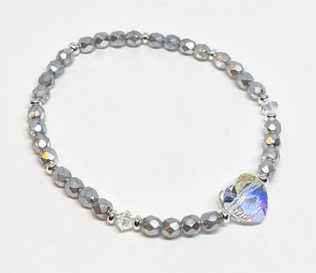 Swarovski Crystal Bracelet, Crystal Heart, Aurora Borealis, Heart
