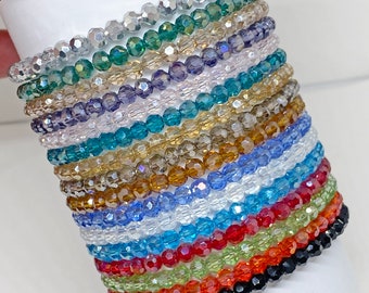 Mini Round Crystal Bead Bracelet, Facet Crystal Bracelet, Beaded Accent Stretch Bracelet, Tiny Bracelet, Dainty Bracelet, Bracelet Stack