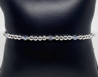 Silver Beaded and Swarovski Round Crystal Bracelet, Clear and Silver, Swarovski Crystal, Beaded Bracelet, Accent Bracelet, Holiday Jewelry