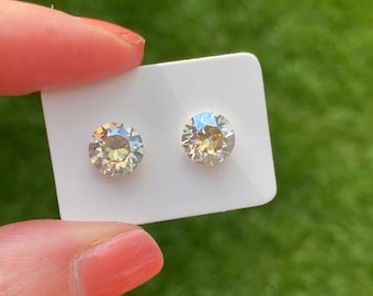 8mm Swarovski Crystal Stud Earrings, Moonlight, Clear, Sterling Silver, Swarovski Crystal Earrings, Round Crystal, Studs, Crystal Earring