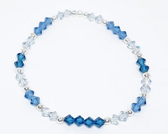 Swarovski Crystal Bicone Beaded Stretch Accent Bracelet in Denim Blue, Montana, and Shadow Crystal