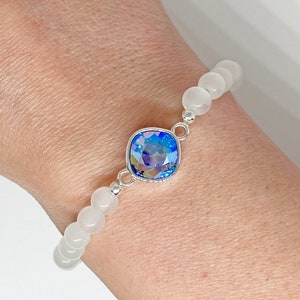 Swarovski Crystal, 10mm Cushion Crystal, Light Sapphire Shimmer, Crystal Bracelet, Beaded Bracelet, Swarovski Bracelet