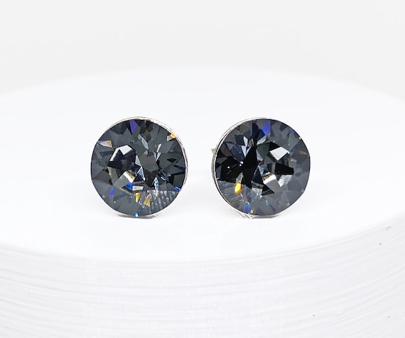 Swarovski Crystal Stud Earrings Silver Night Shimmer Sterling