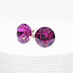 Swarovski Crystal 8mm Stud Earrings, Dark Rose, Pink, Sterling Silver,Swarovski Crystal Earrings, Round Crystal Stud, Crystal Earring