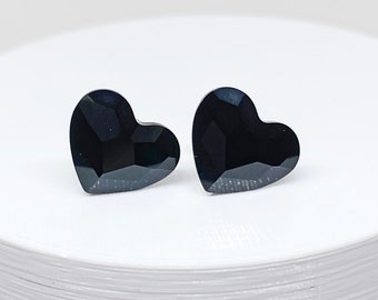 Swarovski Crystal Heart Stud Earrings, Jet black, Sterling Silver, Swarovski Crystal Earrings, Heart Crystal Stud, Sparkly Crystal Earring