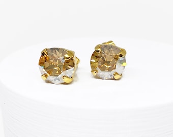 Swarovski Crystal Stud Earrings, Crystal Golden Shadow, Gold, Swarovski Crystal Earrings, Round Crystal Studs, Sparkly Crystal Earrings