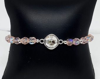Swarovski Crystal 10mm Cushion Crystal Bracelet Silver Shade, Light Pink, Swarovski Crystal, Bracelet, Swarovski Bracelet, Crystal Bracelet