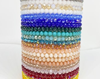 4mm Mini Crystal Bead Bracelet, Facet Crystal Bracelet, Beaded Accent Stretch Bracelet, Tiny Bracelet, Dainty Bracelet, Bracelet Stack