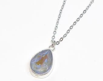 Swarovski Crystal Teardrop Pendant Necklace, Silver Necklace, Gray Delite, Swarovski Necklace, Crystal Necklace, Pendant